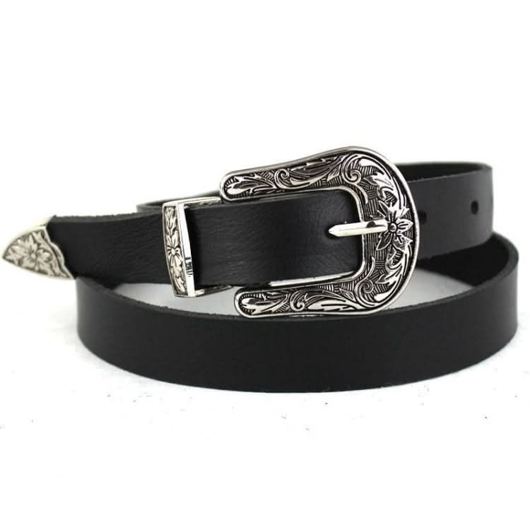 Women Black Leather Western Cowgirl Waist Metal Buckle Waistband New Hot Reluova