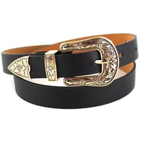 Women Black Leather Western Cowgirl Waist Metal Buckle Waistband New Hot Reluova