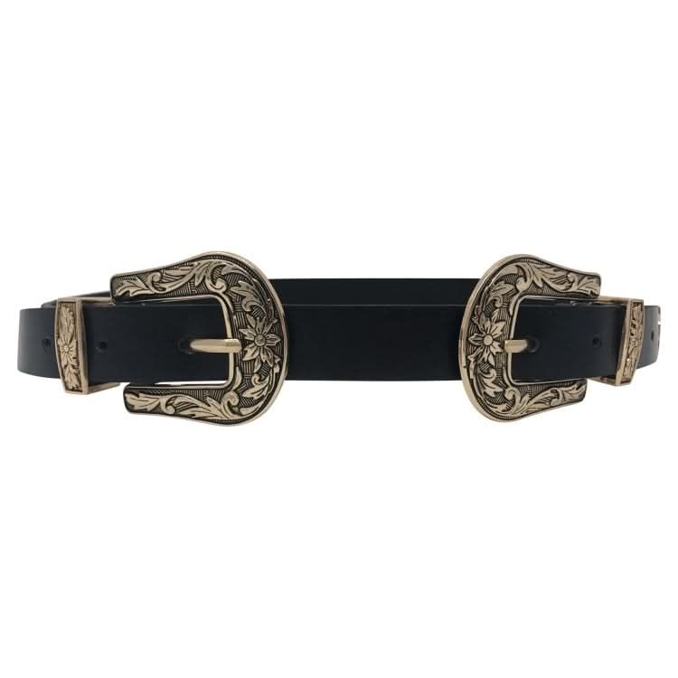 Women Black Leather Western Cowgirl Waist Metal Buckle Waistband New Hot Reluova