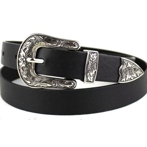 Women Black Leather Western Cowgirl Waist Metal Buckle Waistband New Hot Reluova