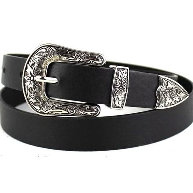 Women Black Leather Western Cowgirl Waist Metal Buckle Waistband New Hot Reluova