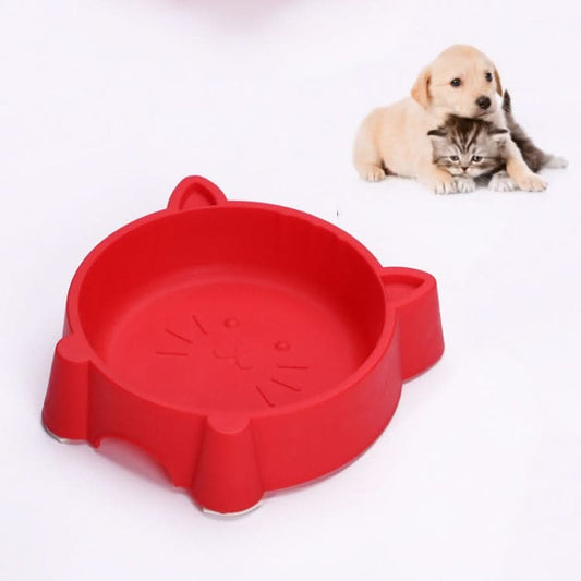 2 PCS Eco-friendly Plastic Anti-skid Cat Face Bowl Pet Supplies(Red)-Reluova