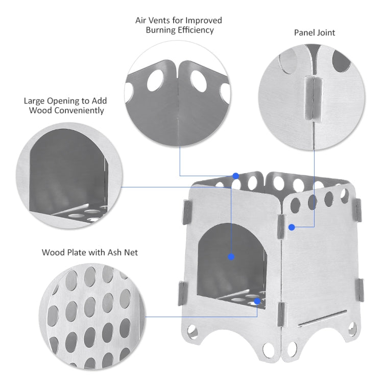 Camping Wood Stove Ultralight Folding Pocket Stove Outdoor Backpacking Cooking Wood Burning Stove Aluminum-Titanium Reluova