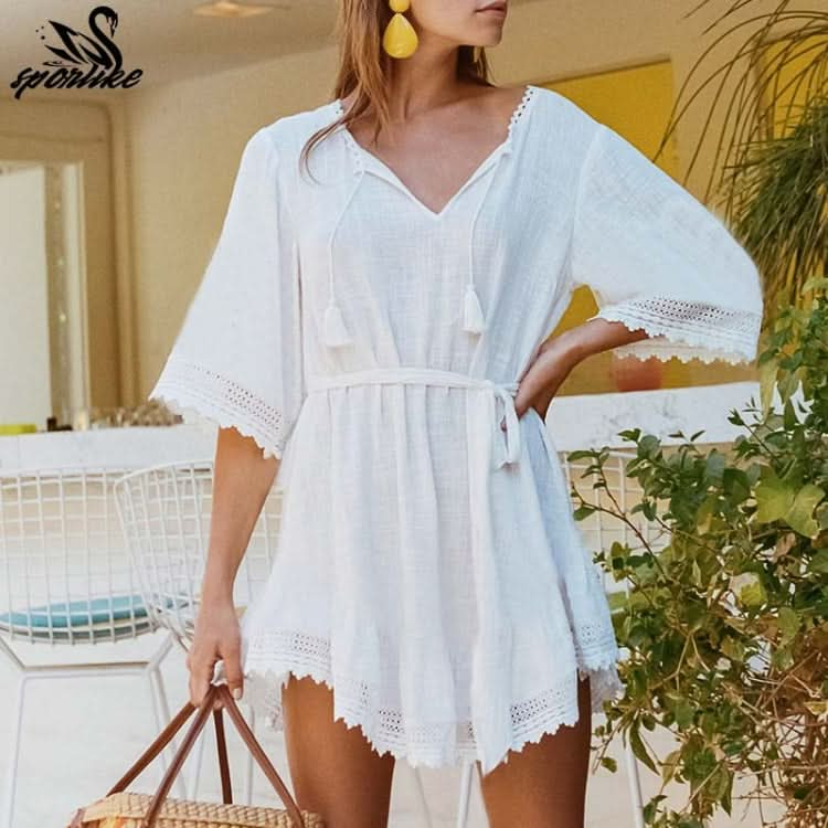 Bikini White Beach Dress Cotton Lace Cover-ups Swimsuit Reluova