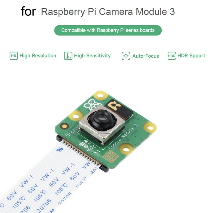 Waveshare For Raspberry Pi Camera Module 3, High Resolution, Auto-Focus 12MP, IMX708, FOV Optional, 23943