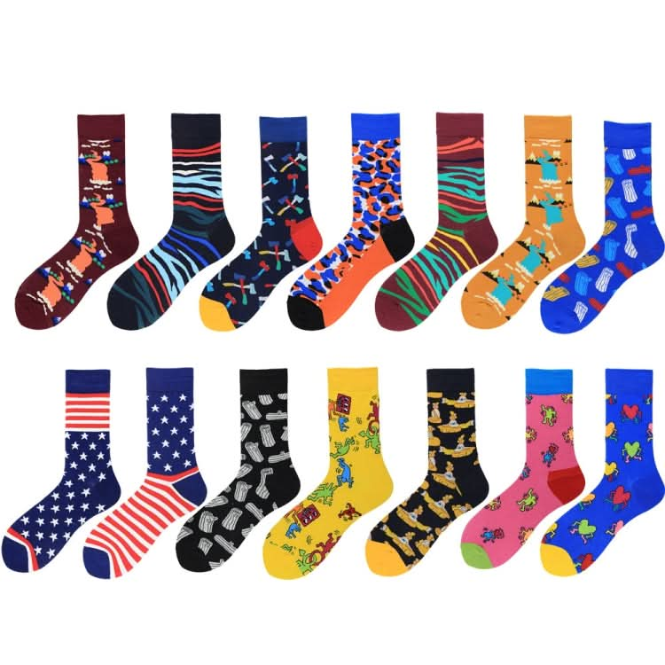 Men Tube Socks Cotton Color Flag Street Trendy Socks Reluova