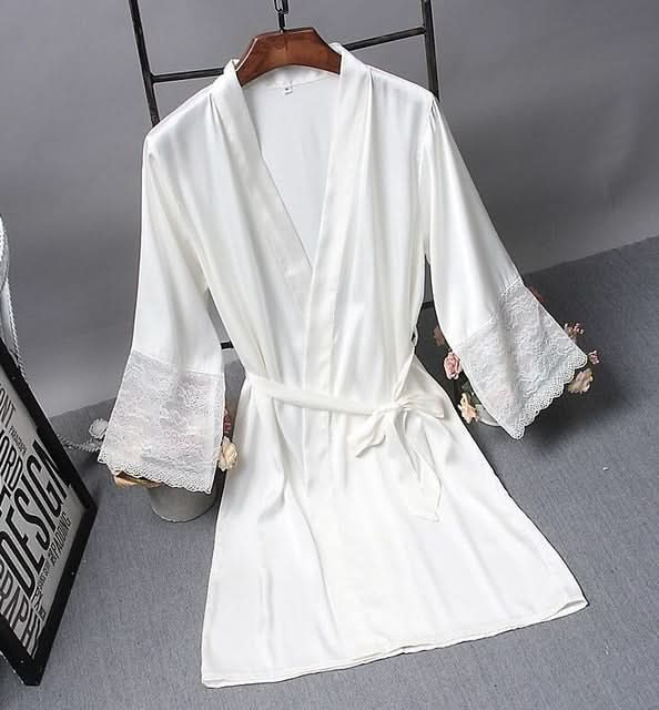 Robes  Elegant Sleepwear Sexy Lace Women Dressing Kimono Silk Bath Robe Reluova