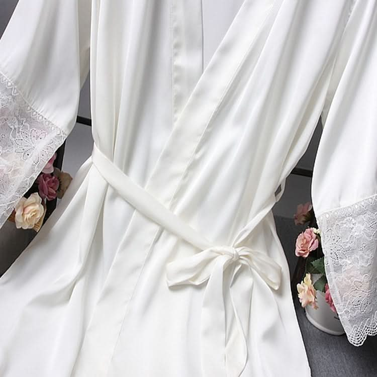 Robes  Elegant Sleepwear Sexy Lace Women Dressing Kimono Silk Bath Robe