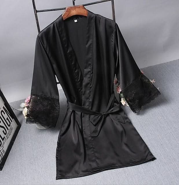 Robes  Elegant Sleepwear Sexy Lace Women Dressing Kimono Silk Bath Robe Reluova