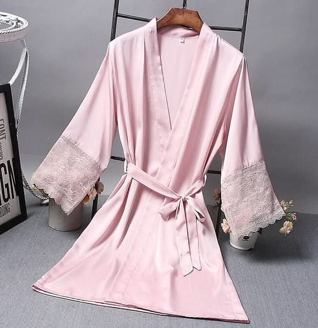 Robes  Elegant Sleepwear Sexy Lace Women Dressing Kimono Silk Bath Robe