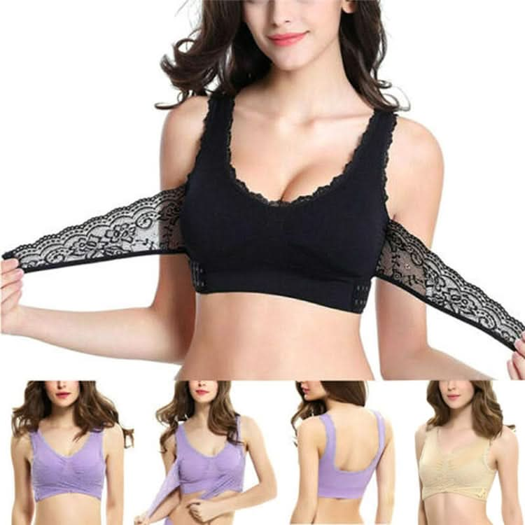 Front Cross Side Buckle Wireless Lace Bra Breathable Sport For Women Reluova