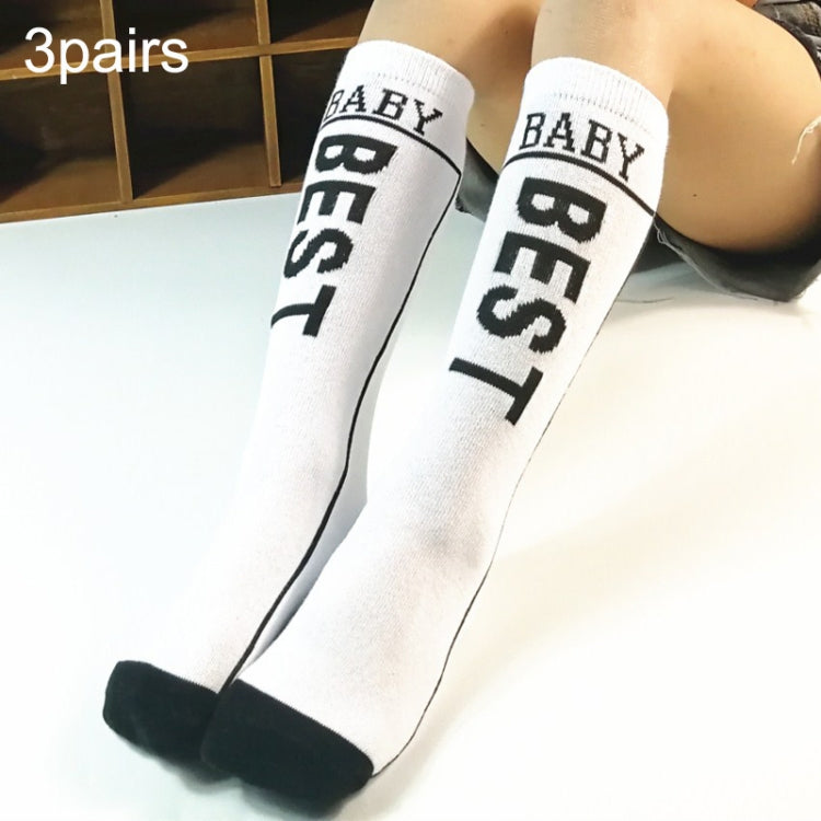 3pairs Spring And Autumn Student Children Skin-Friendly Alphabet BEST Long Cotton Socks