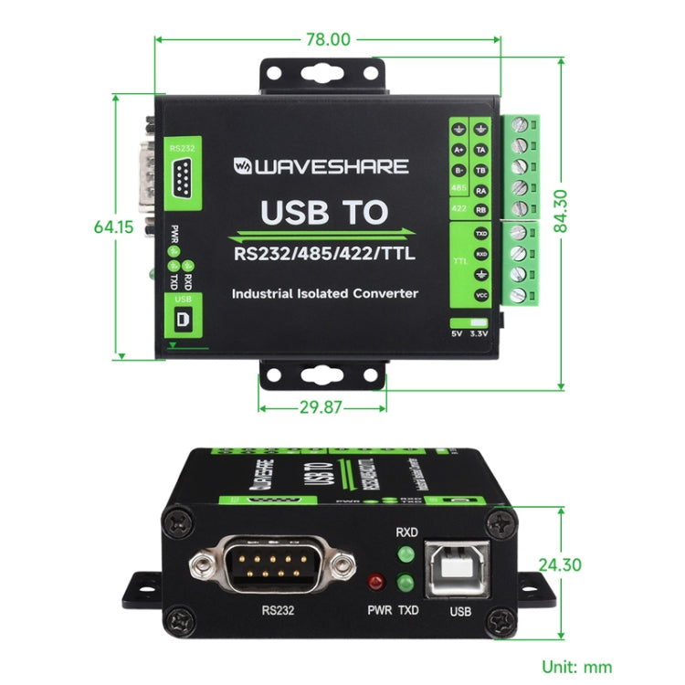 Waveshare FT232RNL USB To RS232/485/422/TTL Interface Industrial Isolation Converter, 23996 My Store