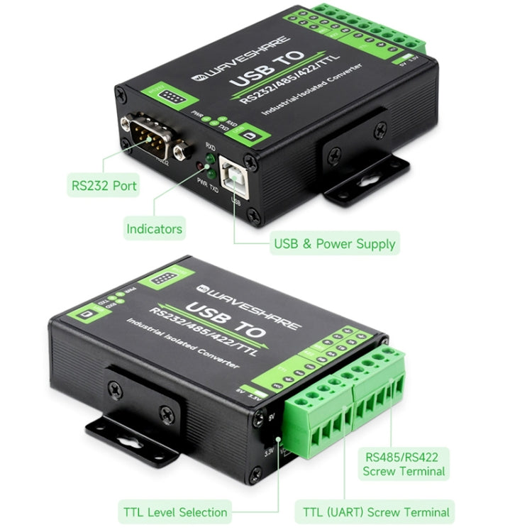 Waveshare FT232RNL USB To RS232/485/422/TTL Interface Industrial Isolation Converter, 23996