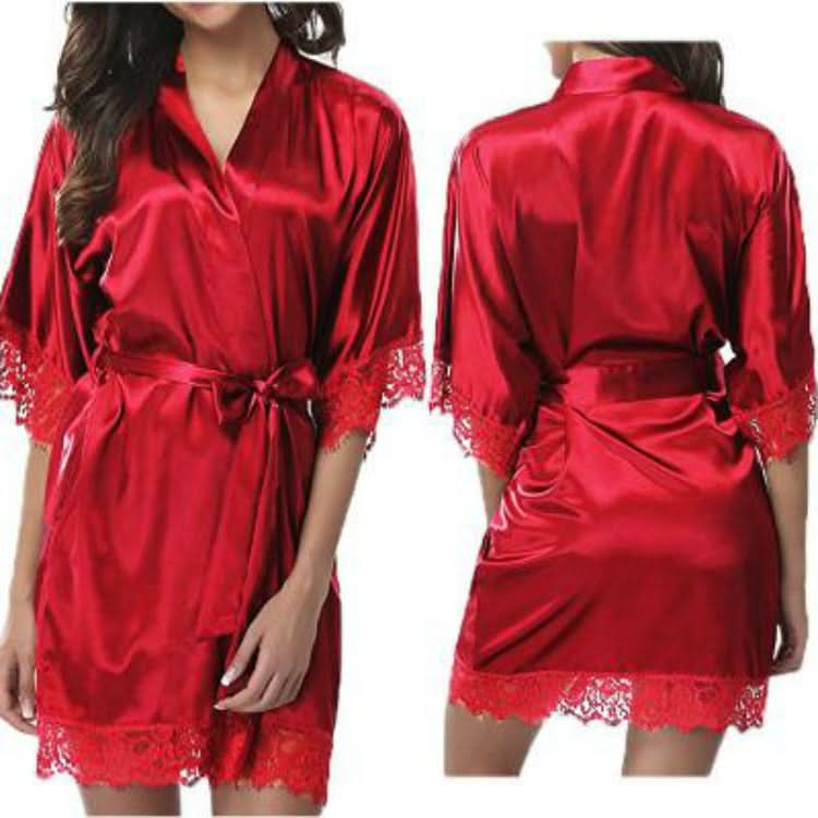 Half Sleeve Robe Women Faux Silk Pajama Sexy Night Dress, Series 1