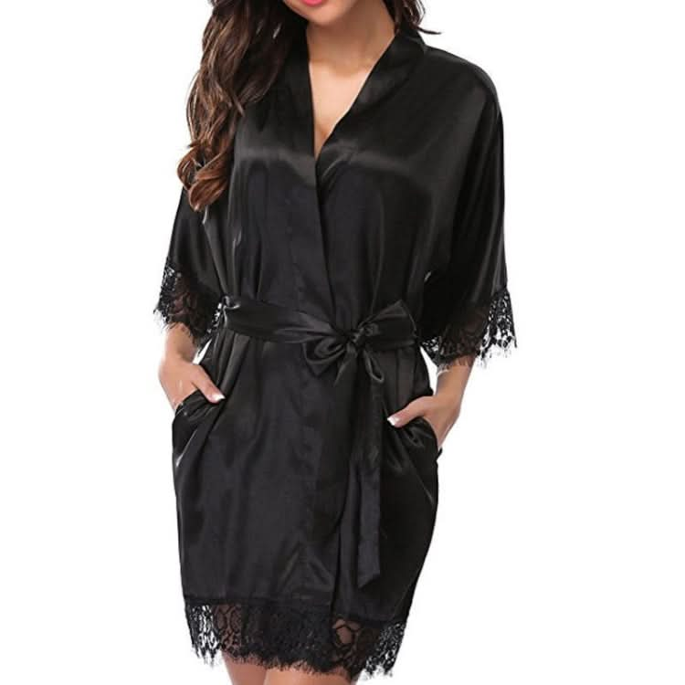 Half Sleeve Robe Women Faux Silk Pajama Sexy Night Dress, Series 1