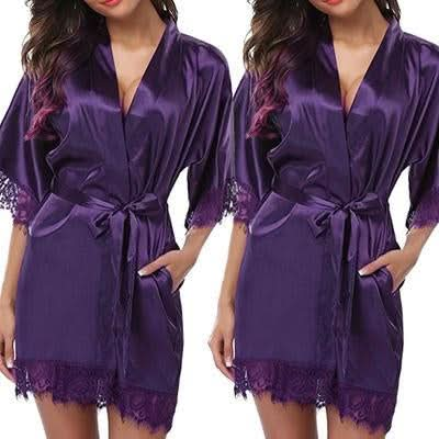 Half Sleeve Robe Women Faux Silk Pajama Sexy Night Dress, Series 1