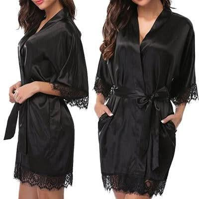 Half Sleeve Robe Women Faux Silk Pajama Sexy Night Dress, Series 2