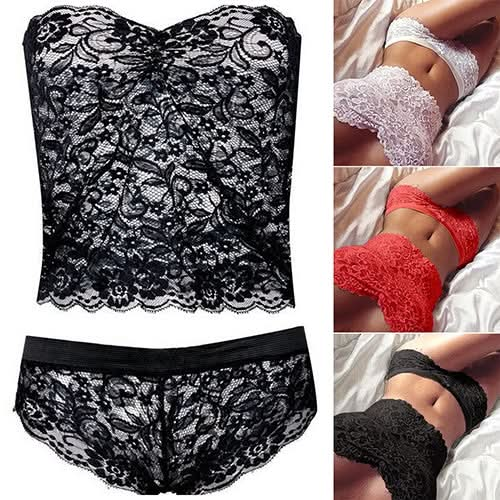 Corset Lace Brassiere Push Up Vest Top Bra and Panty Set Underwear Set