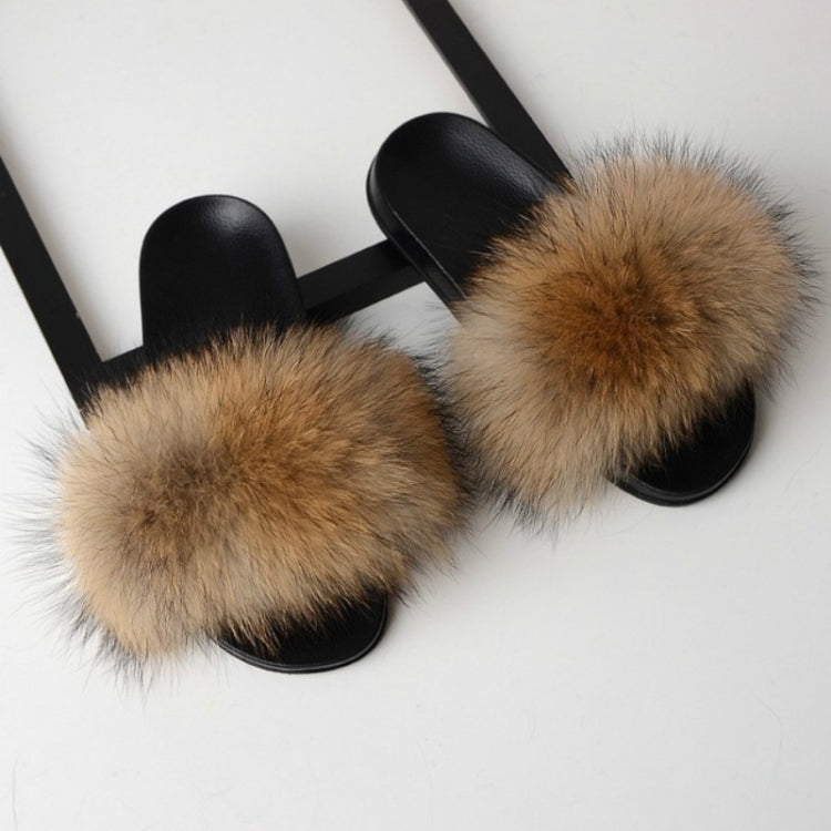 Fox Fur Slippers Flip-flops Non-slip Flat Fur Shoes Sandals for Women, Series 3 Reluova