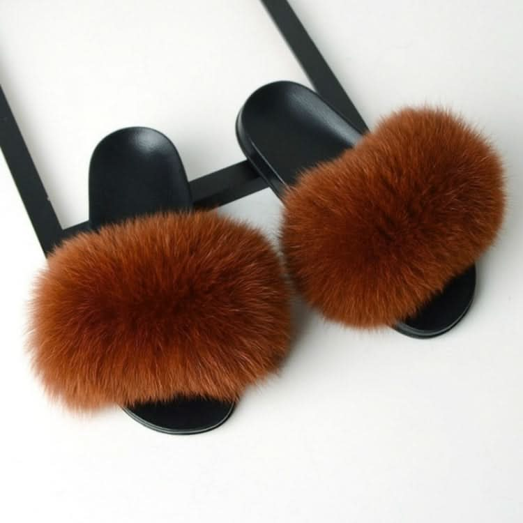 Fox Fur Slippers Flip-flops Non-slip Flat Fur Shoes Sandals for Women, Series 1 Reluova