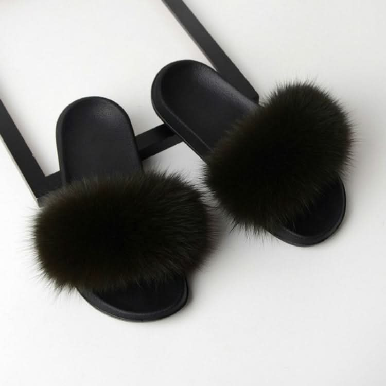 Fox Fur Slippers Flip-flops Non-slip Flat Fur Shoes Sandals for Women, Series 1 Reluova