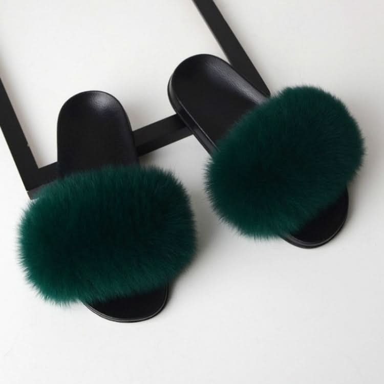 Fox Fur Slippers Flip-flops Non-slip Flat Fur Shoes Sandals for Women, Series 1 Reluova