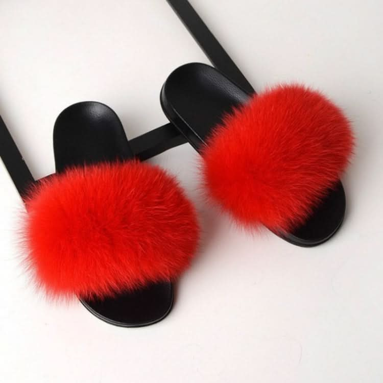 Fox Fur Slippers Flip-flops Non-slip Flat Fur Shoes Sandals for Women, Series 1 Reluova