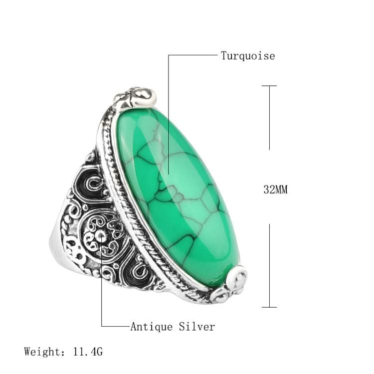 Fashion Vintage Oval Turquoise Flower Ring Women Antique Silver Jewelry Reluova