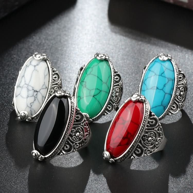 Fashion Vintage Oval Turquoise Flower Ring Women Antique Silver Jewelry Reluova