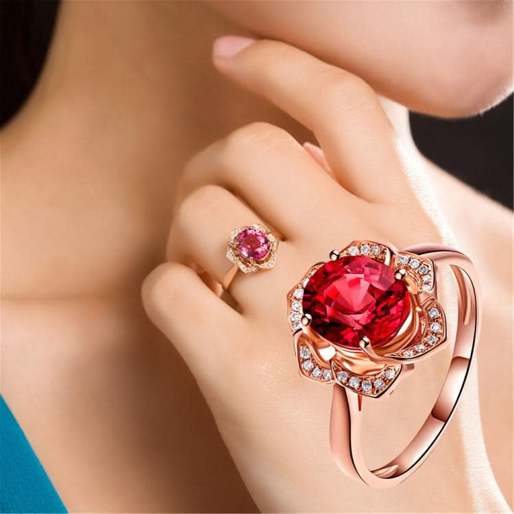 Fashion Red Tourmaline Rose Gold Flower Shape Women Ring Reluova