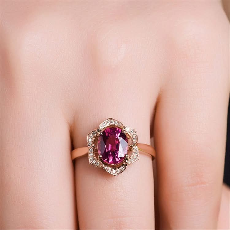 Fashion Red Tourmaline Rose Gold Flower Shape Women Ring Reluova