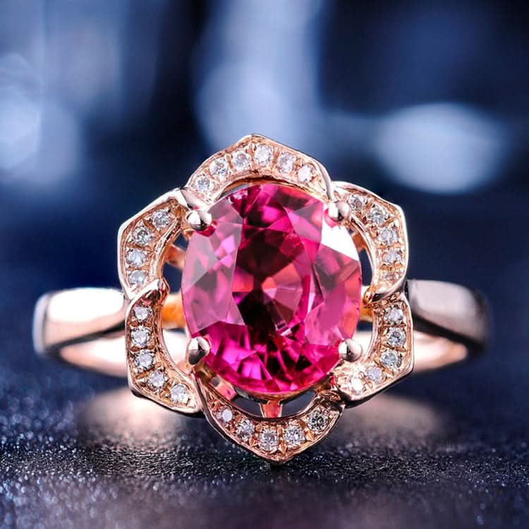 Fashion Red Tourmaline Rose Gold Flower Shape Women Ring Reluova