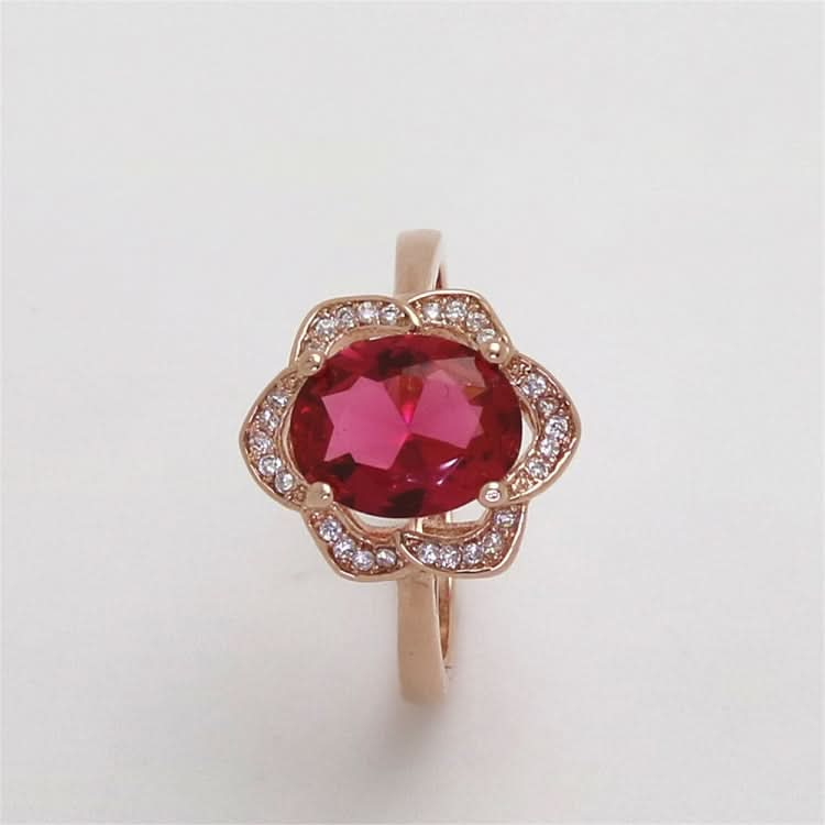 Fashion Red Tourmaline Rose Gold Flower Shape Women Ring Reluova