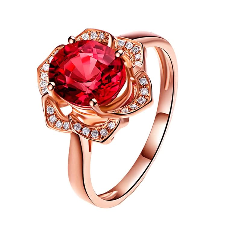 Fashion Red Tourmaline Rose Gold Flower Shape Women Ring Reluova