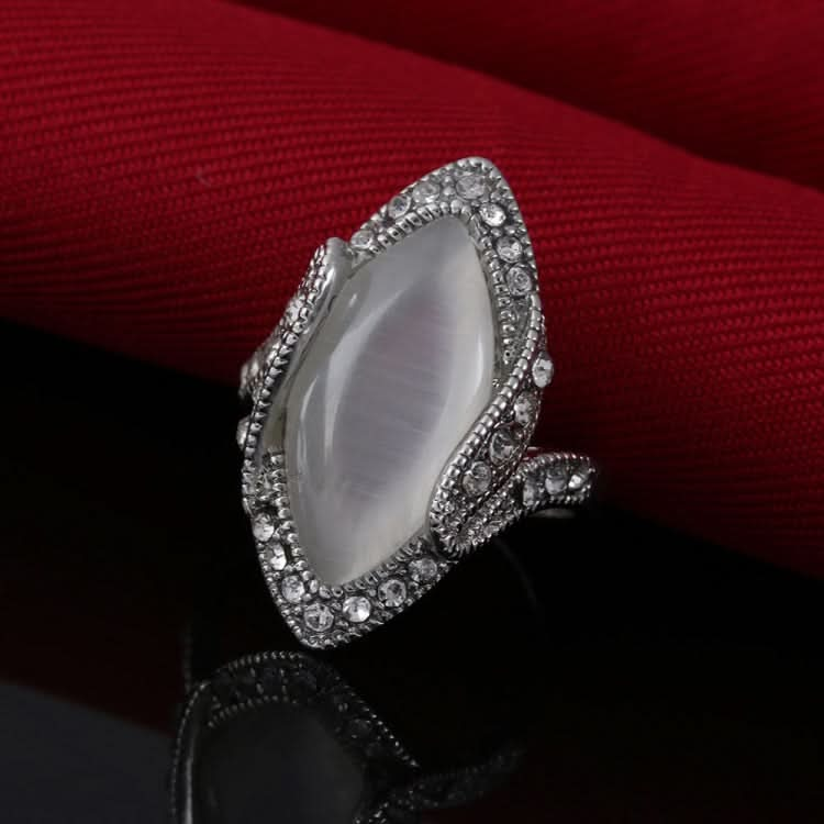 Vintage Silver Plated White Big Oval Opal Ring For Women Reluova