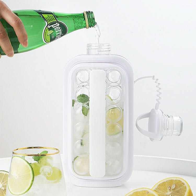 2 in 1 Round Ice Cube Mold Portable Ice Ball Maker Bottle Kettle with Lid White-Reluova