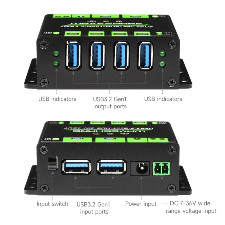 Waveshare 23929 USB HUB, Extending 4 X USB 3.2 Ports, Switchable Dual Hosts, Multi Protections