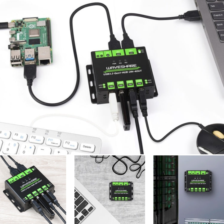 Waveshare 23929 USB HUB, Extending 4 X USB 3.2 Ports, Switchable Dual Hosts, Multi Protections