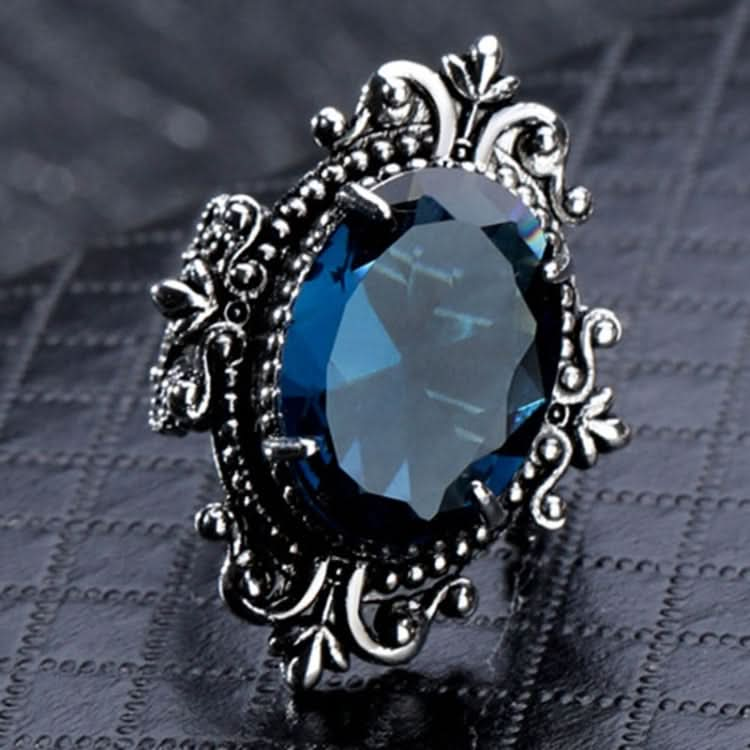 Vintage Goose Egg-shaped Sea Blue Topaz Ring Reluova