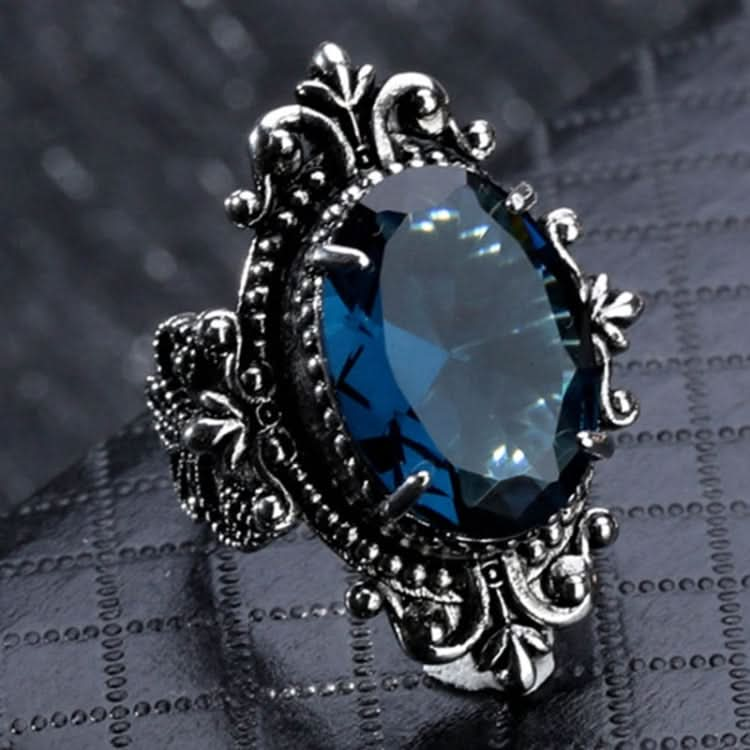 Vintage Goose Egg-shaped Sea Blue Topaz Ring Reluova