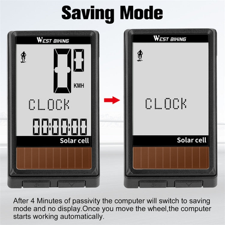 WEST BIKING Wireless Solar Code Table Mountain Road Bike Large Character Code Table Five Language Waterproof Speedometer