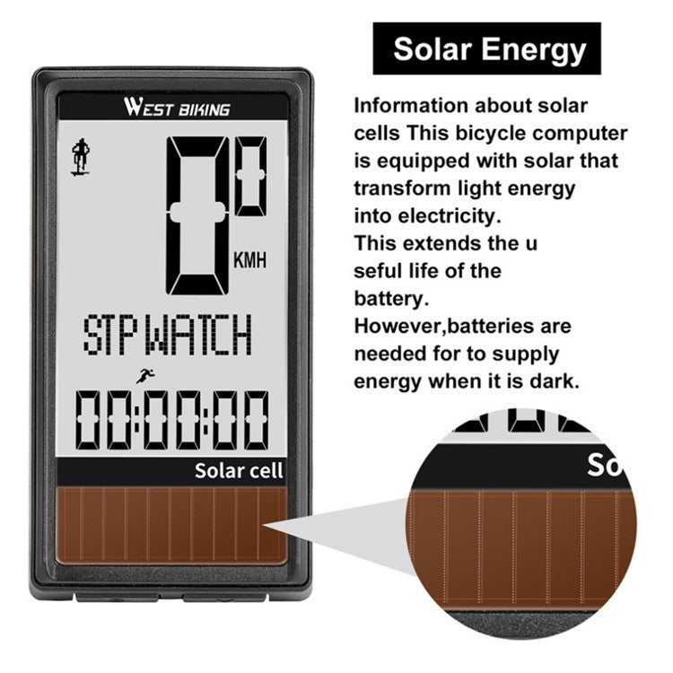 WEST BIKING Wireless Solar Code Table Mountain Road Bike Large Character Code Table Five Language Waterproof Speedometer