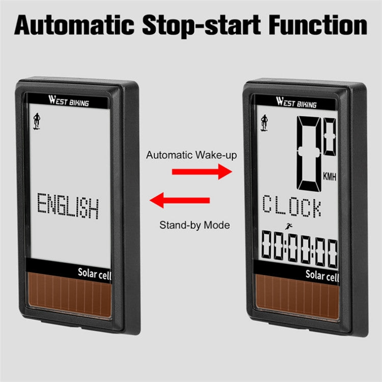 WEST BIKING Wireless Solar Code Table Mountain Road Bike Large Character Code Table Five Language Waterproof Speedometer