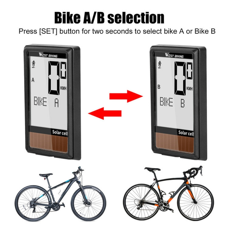 WEST BIKING Wireless Solar Code Table Mountain Road Bike Large Character Code Table Five Language Waterproof Speedometer