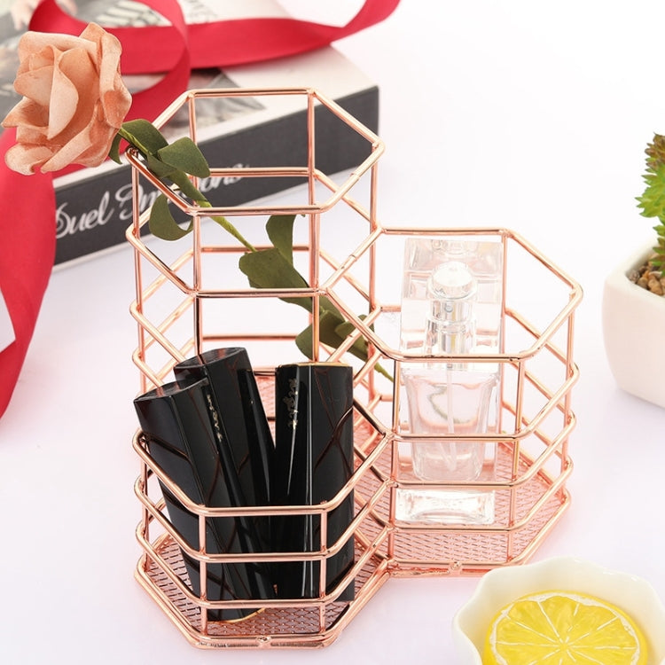 Pen Cup Holder Desk Hexagon Iron Hollow Makeup Brush Organizer Stationery Storage Container Hexagonal Penholder My Store