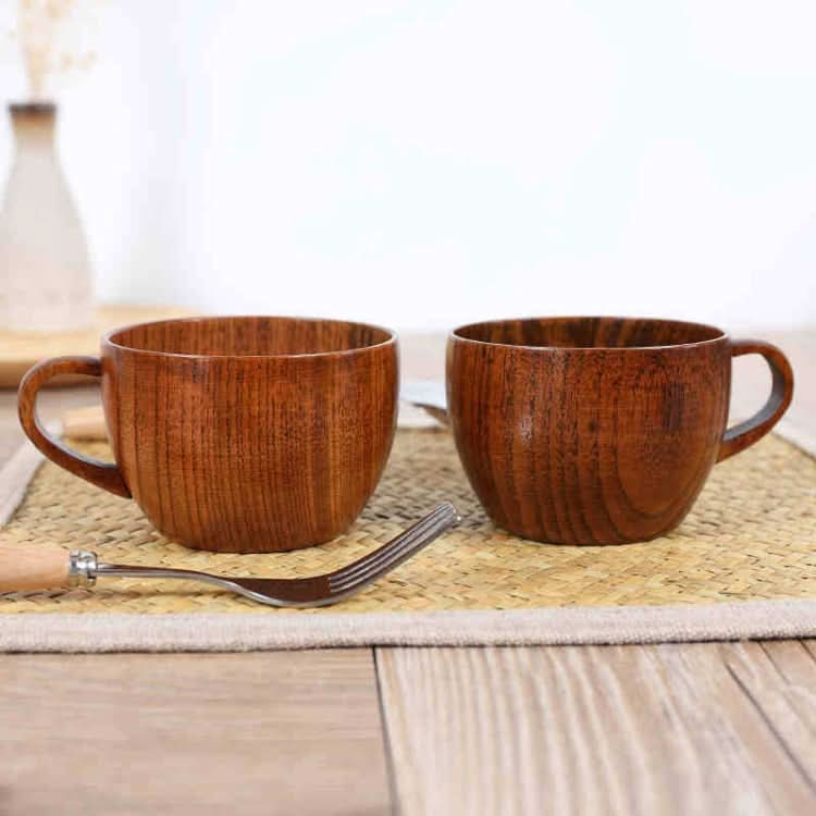 Mini Retro Handmade Wooden Coffee Tea Juice Water Cup Breakfast Beer Milk Drinkware with Handle - Reluova