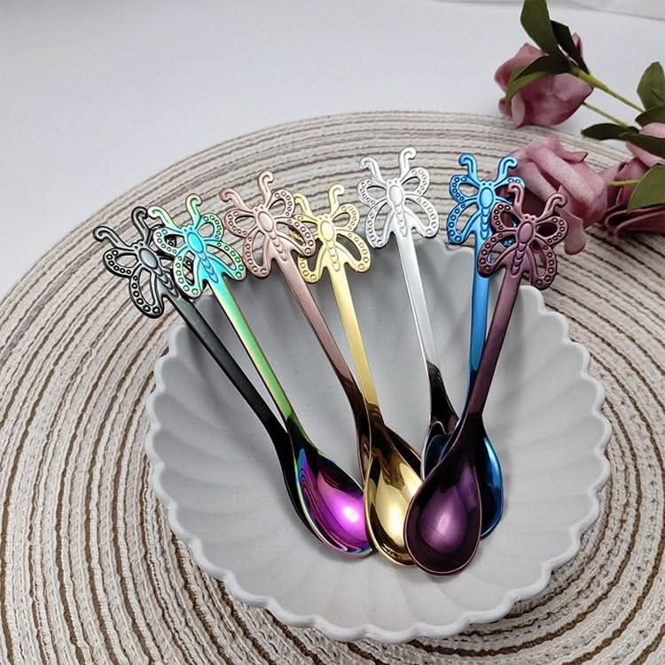 Multicolor Stainless Steel Butterfly Coffee Spoon Fruit Cold Drink Ice Cream Dessert Tea Spoon - Reluova