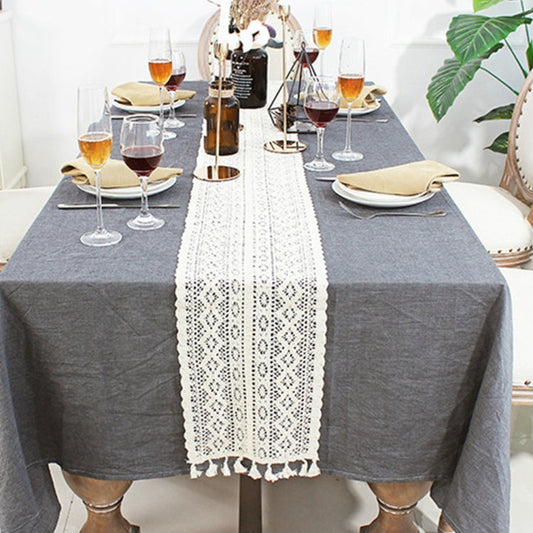 Tassel Lace Floral Romance Retro Crochet Hollow Cotton Blend Table Runner Covers