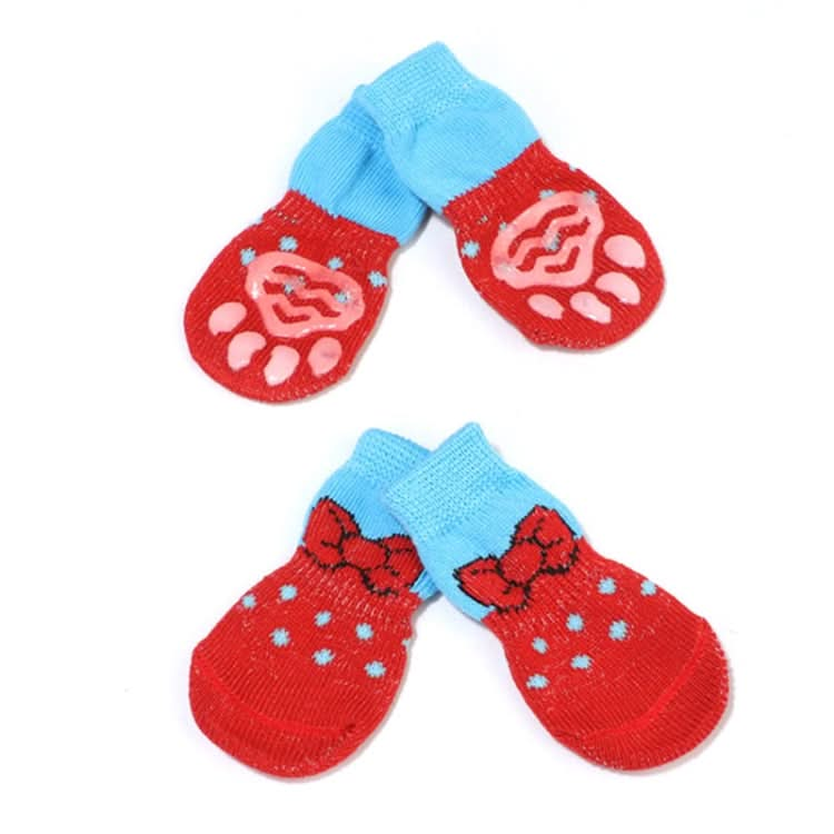 4pcs /Set  Pet Dog Puppy Cat Shoes Slippers Non-Slip Socks Pet Cute Indoor for Small Dogs Cats Snow Boots Socks, Size:S(Red)-Reluova